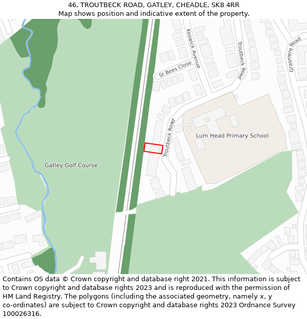 46, TROUTBECK ROAD, GATLEY, CHEADLE, SK8 4RR: Location map and indicative extent of plot