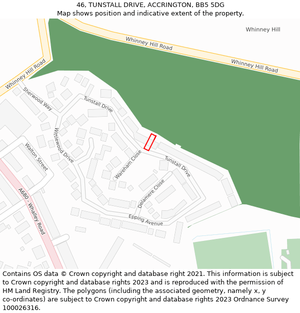 46, TUNSTALL DRIVE, ACCRINGTON, BB5 5DG: Location map and indicative extent of plot