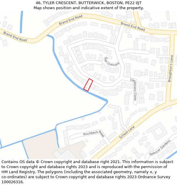 46, TYLER CRESCENT, BUTTERWICK, BOSTON, PE22 0JT: Location map and indicative extent of plot