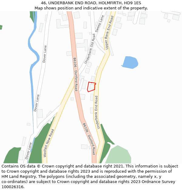 46, UNDERBANK END ROAD, HOLMFIRTH, HD9 1ES: Location map and indicative extent of plot