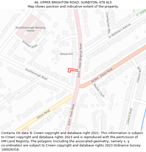 46, UPPER BRIGHTON ROAD, SURBITON, KT6 6LS: Location map and indicative extent of plot