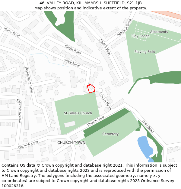 46, VALLEY ROAD, KILLAMARSH, SHEFFIELD, S21 1JB: Location map and indicative extent of plot