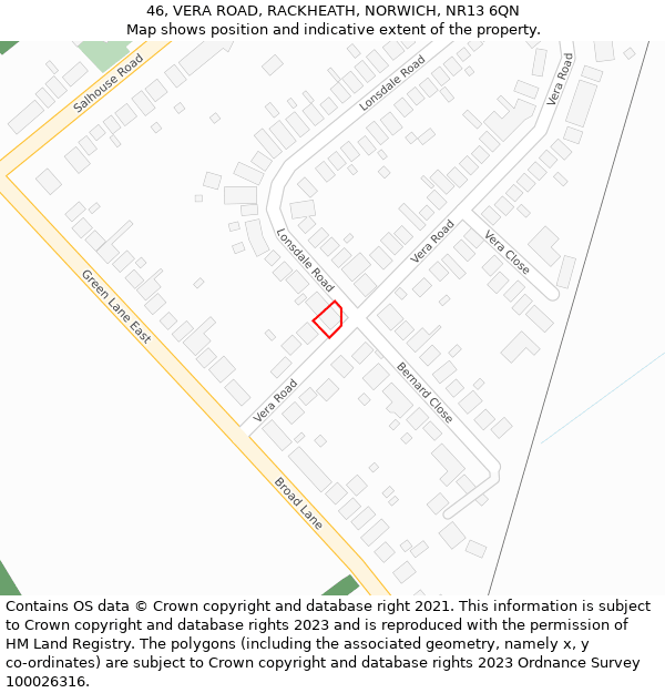 46, VERA ROAD, RACKHEATH, NORWICH, NR13 6QN: Location map and indicative extent of plot