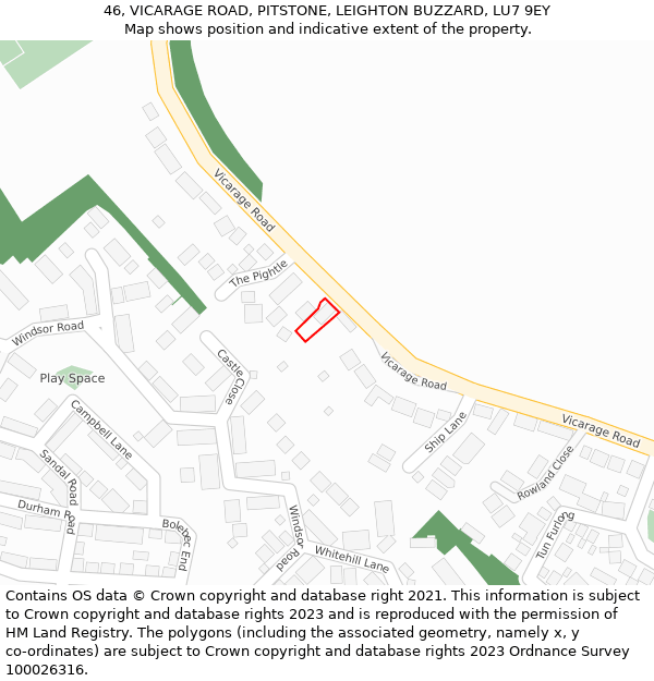 46, VICARAGE ROAD, PITSTONE, LEIGHTON BUZZARD, LU7 9EY: Location map and indicative extent of plot