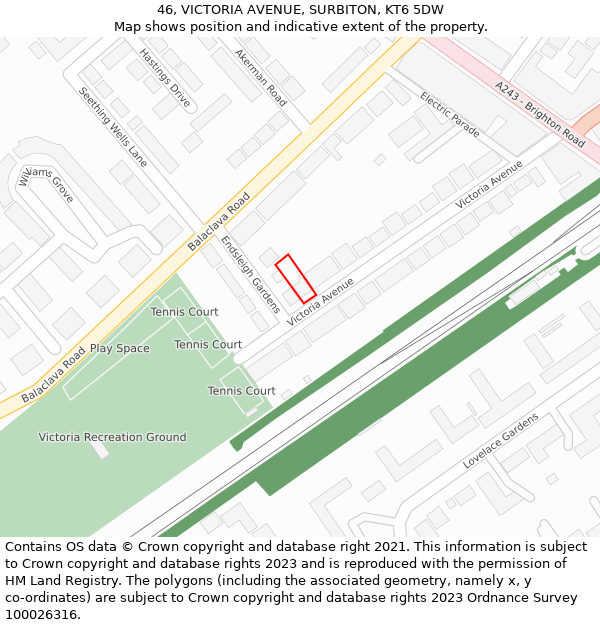 46, VICTORIA AVENUE, SURBITON, KT6 5DW: Location map and indicative extent of plot