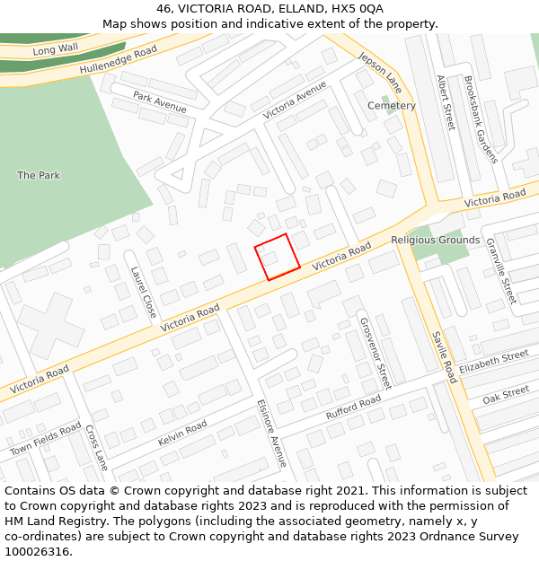 46, VICTORIA ROAD, ELLAND, HX5 0QA: Location map and indicative extent of plot