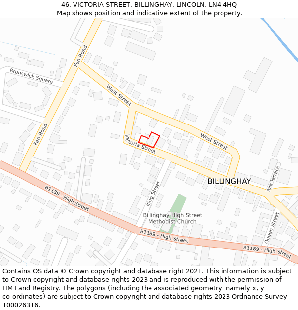 46, VICTORIA STREET, BILLINGHAY, LINCOLN, LN4 4HQ: Location map and indicative extent of plot