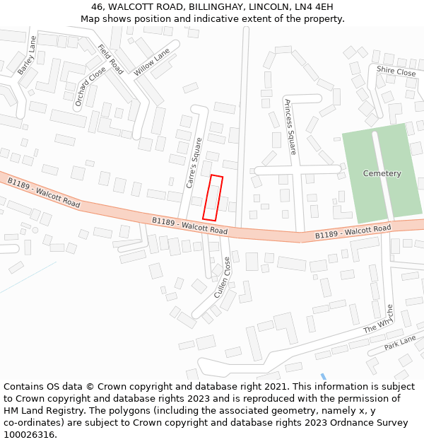 46, WALCOTT ROAD, BILLINGHAY, LINCOLN, LN4 4EH: Location map and indicative extent of plot
