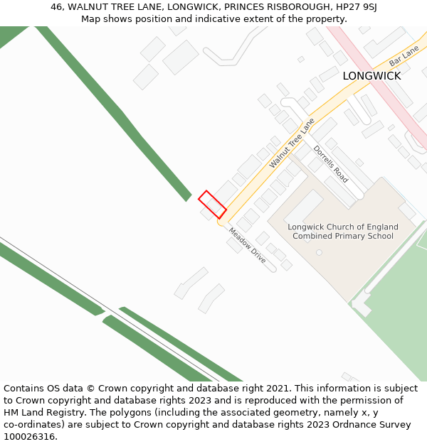 46, WALNUT TREE LANE, LONGWICK, PRINCES RISBOROUGH, HP27 9SJ: Location map and indicative extent of plot