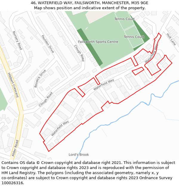 46, WATERFIELD WAY, FAILSWORTH, MANCHESTER, M35 9GE: Location map and indicative extent of plot