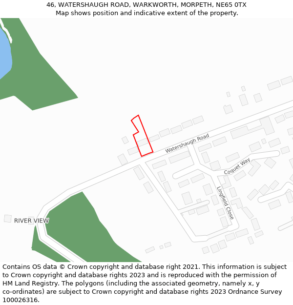 46, WATERSHAUGH ROAD, WARKWORTH, MORPETH, NE65 0TX: Location map and indicative extent of plot