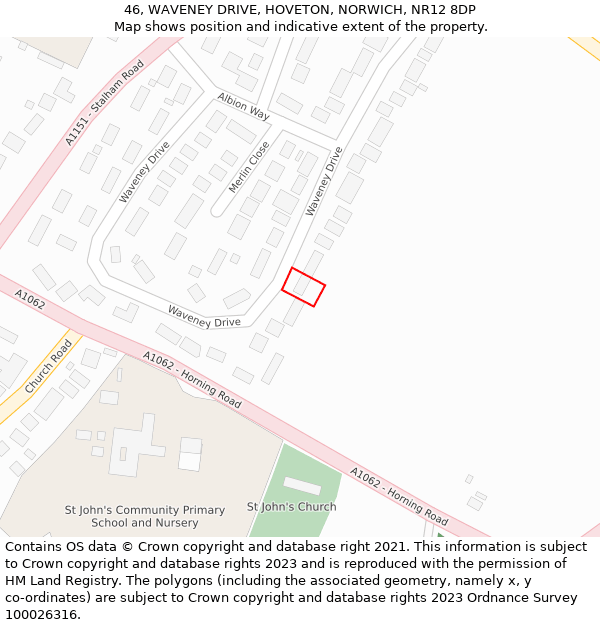 46, WAVENEY DRIVE, HOVETON, NORWICH, NR12 8DP: Location map and indicative extent of plot