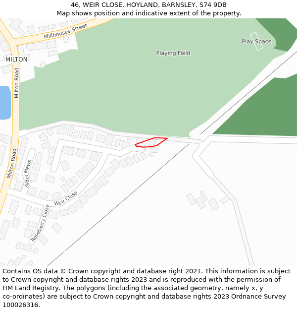 46, WEIR CLOSE, HOYLAND, BARNSLEY, S74 9DB: Location map and indicative extent of plot