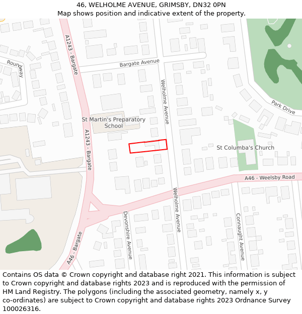 46, WELHOLME AVENUE, GRIMSBY, DN32 0PN: Location map and indicative extent of plot