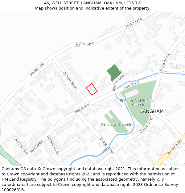 46, WELL STREET, LANGHAM, OAKHAM, LE15 7JS: Location map and indicative extent of plot