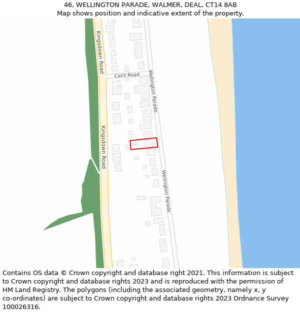 46, WELLINGTON PARADE, WALMER, DEAL, CT14 8AB: Location map and indicative extent of plot