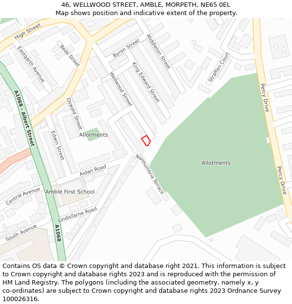 46, WELLWOOD STREET, AMBLE, MORPETH, NE65 0EL: Location map and indicative extent of plot