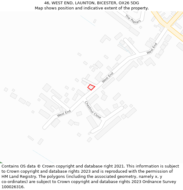 46, WEST END, LAUNTON, BICESTER, OX26 5DG: Location map and indicative extent of plot