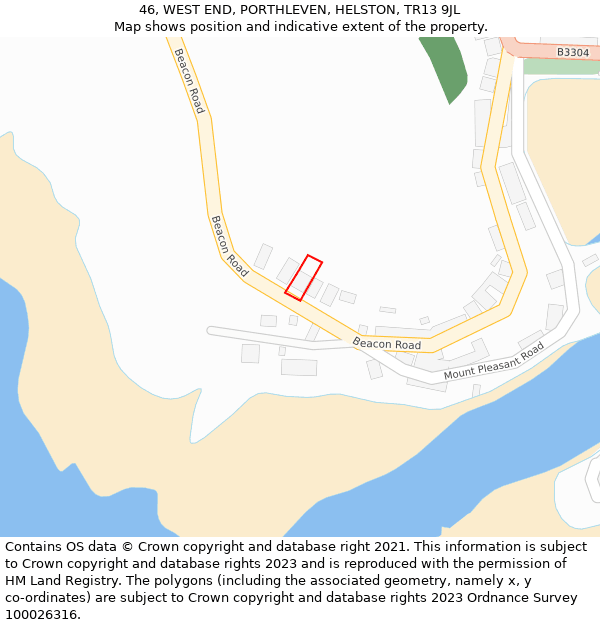 46, WEST END, PORTHLEVEN, HELSTON, TR13 9JL: Location map and indicative extent of plot