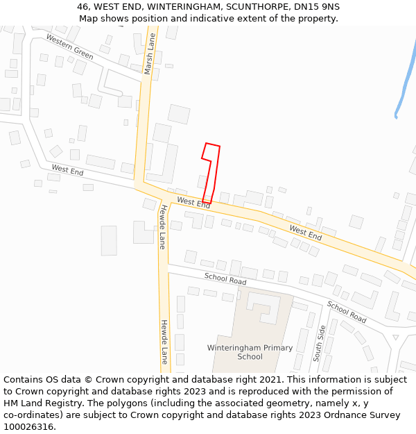 46, WEST END, WINTERINGHAM, SCUNTHORPE, DN15 9NS: Location map and indicative extent of plot