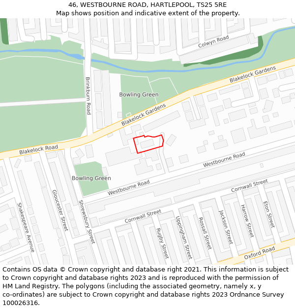 46, WESTBOURNE ROAD, HARTLEPOOL, TS25 5RE: Location map and indicative extent of plot