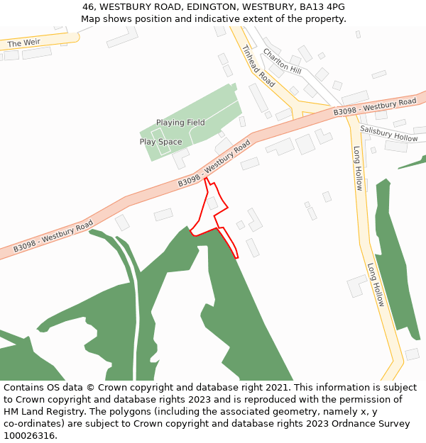46, WESTBURY ROAD, EDINGTON, WESTBURY, BA13 4PG: Location map and indicative extent of plot