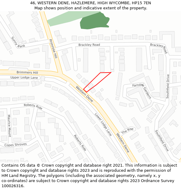 46, WESTERN DENE, HAZLEMERE, HIGH WYCOMBE, HP15 7EN: Location map and indicative extent of plot