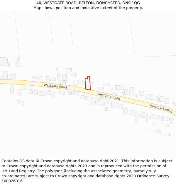 46, WESTGATE ROAD, BELTON, DONCASTER, DN9 1QG: Location map and indicative extent of plot