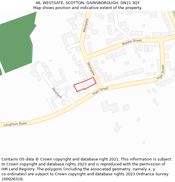 46, WESTGATE, SCOTTON, GAINSBOROUGH, DN21 3QY: Location map and indicative extent of plot