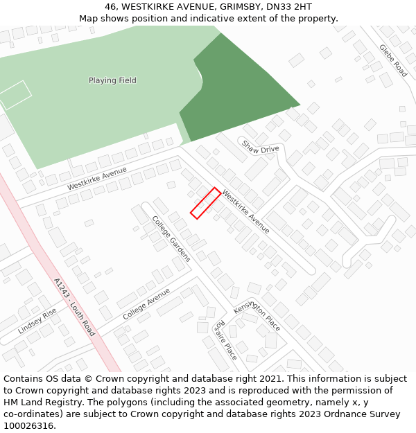 46, WESTKIRKE AVENUE, GRIMSBY, DN33 2HT: Location map and indicative extent of plot
