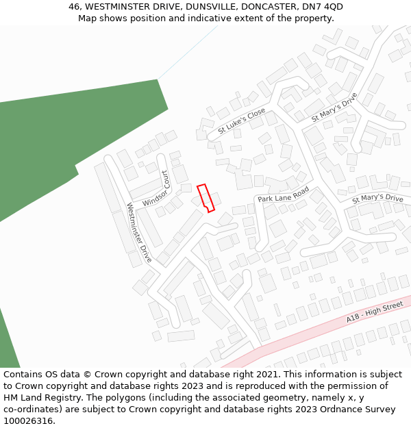 46, WESTMINSTER DRIVE, DUNSVILLE, DONCASTER, DN7 4QD: Location map and indicative extent of plot