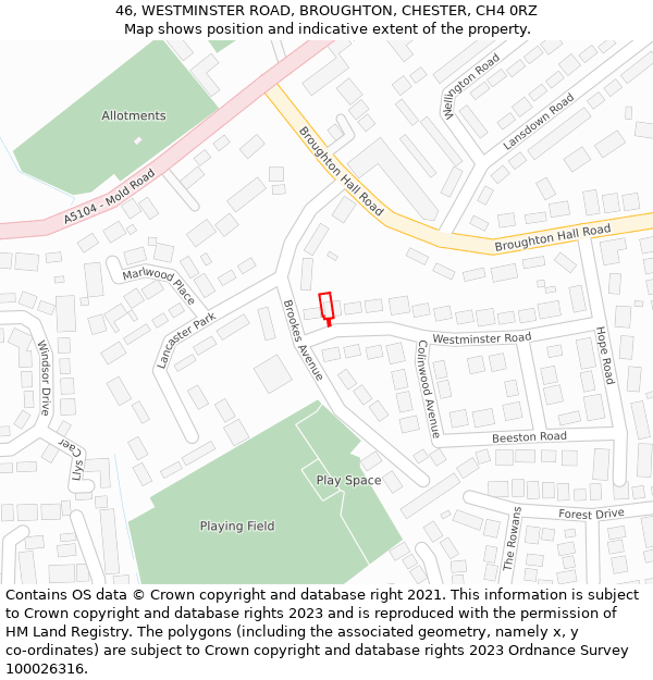 46, WESTMINSTER ROAD, BROUGHTON, CHESTER, CH4 0RZ: Location map and indicative extent of plot