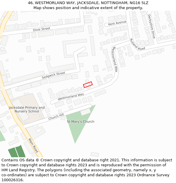 46, WESTMORLAND WAY, JACKSDALE, NOTTINGHAM, NG16 5LZ: Location map and indicative extent of plot
