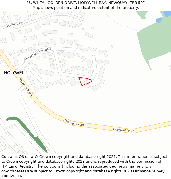 46, WHEAL GOLDEN DRIVE, HOLYWELL BAY, NEWQUAY, TR8 5PE: Location map and indicative extent of plot