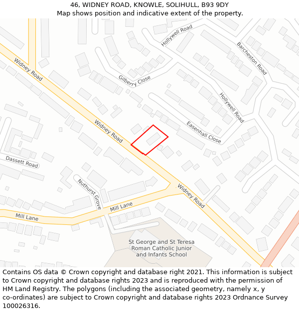 46, WIDNEY ROAD, KNOWLE, SOLIHULL, B93 9DY: Location map and indicative extent of plot