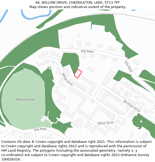 46, WILLOW DRIVE, CHEDDLETON, LEEK, ST13 7FF: Location map and indicative extent of plot