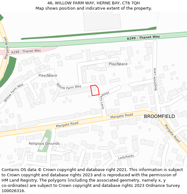 46, WILLOW FARM WAY, HERNE BAY, CT6 7QH: Location map and indicative extent of plot