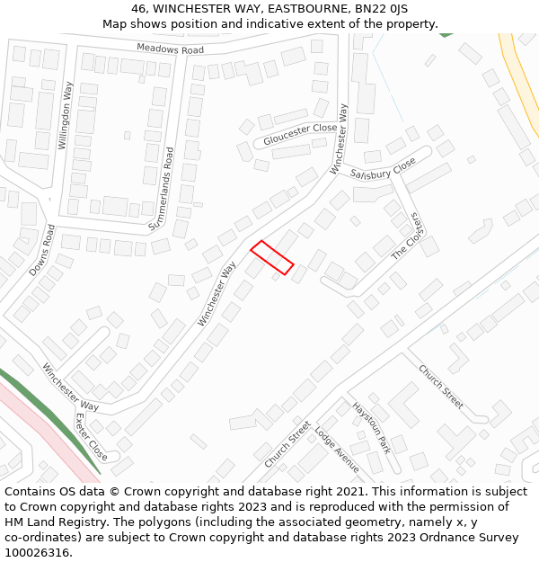 46, WINCHESTER WAY, EASTBOURNE, BN22 0JS: Location map and indicative extent of plot