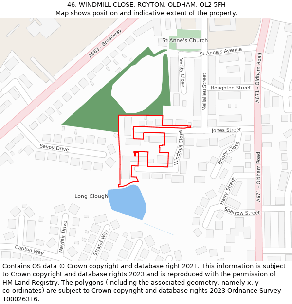 46, WINDMILL CLOSE, ROYTON, OLDHAM, OL2 5FH: Location map and indicative extent of plot