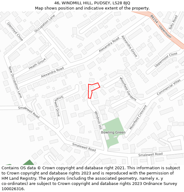 46, WINDMILL HILL, PUDSEY, LS28 8JQ: Location map and indicative extent of plot