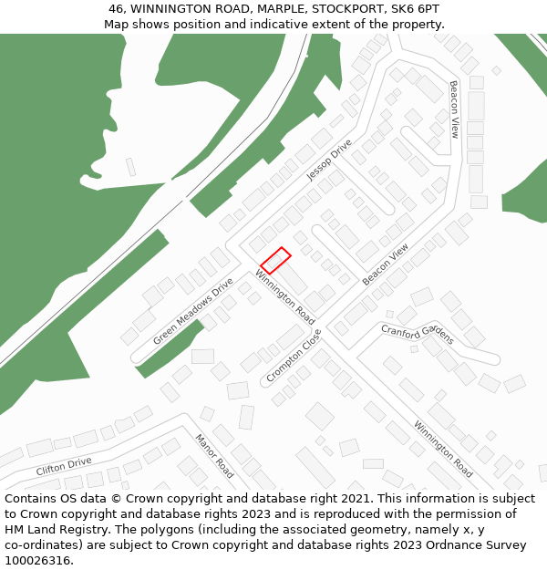 46, WINNINGTON ROAD, MARPLE, STOCKPORT, SK6 6PT: Location map and indicative extent of plot