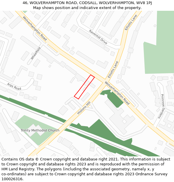 46, WOLVERHAMPTON ROAD, CODSALL, WOLVERHAMPTON, WV8 1PJ: Location map and indicative extent of plot