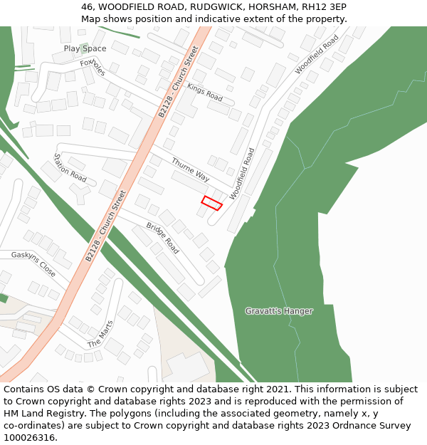 46, WOODFIELD ROAD, RUDGWICK, HORSHAM, RH12 3EP: Location map and indicative extent of plot