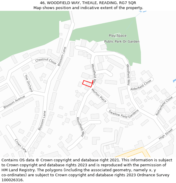 46, WOODFIELD WAY, THEALE, READING, RG7 5QR: Location map and indicative extent of plot