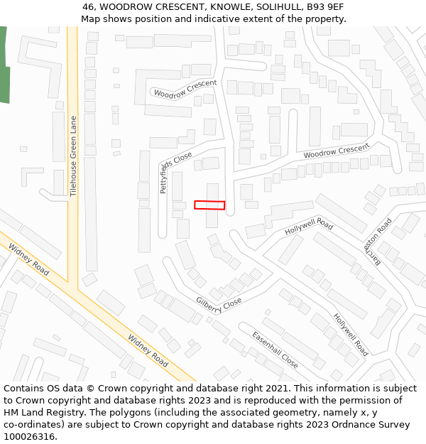 46, WOODROW CRESCENT, KNOWLE, SOLIHULL, B93 9EF: Location map and indicative extent of plot