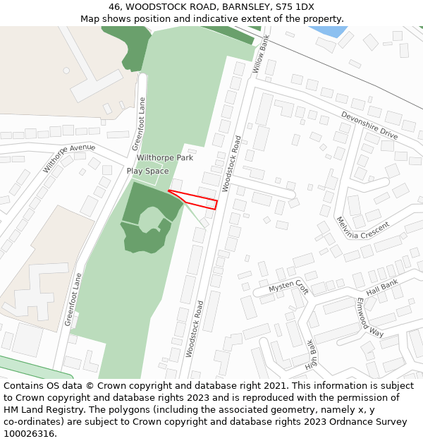46, WOODSTOCK ROAD, BARNSLEY, S75 1DX: Location map and indicative extent of plot