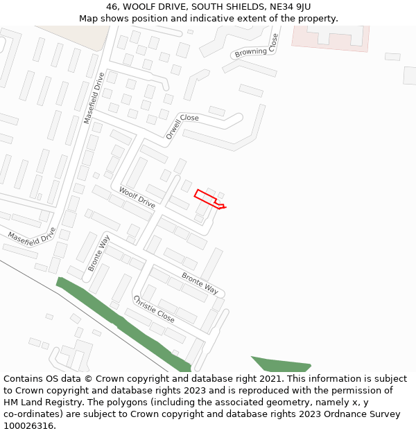 46, WOOLF DRIVE, SOUTH SHIELDS, NE34 9JU: Location map and indicative extent of plot