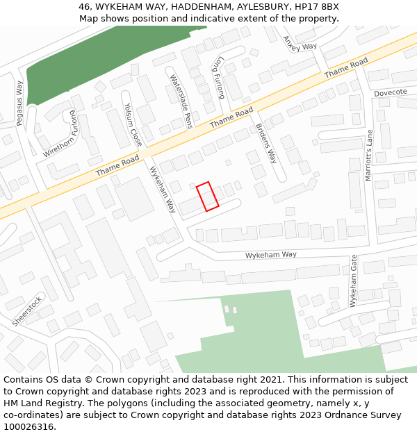 46, WYKEHAM WAY, HADDENHAM, AYLESBURY, HP17 8BX: Location map and indicative extent of plot