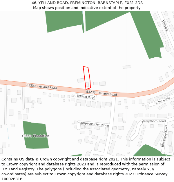 46, YELLAND ROAD, FREMINGTON, BARNSTAPLE, EX31 3DS: Location map and indicative extent of plot