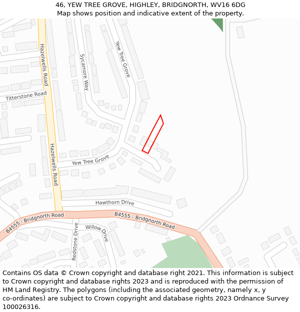 46, YEW TREE GROVE, HIGHLEY, BRIDGNORTH, WV16 6DG: Location map and indicative extent of plot